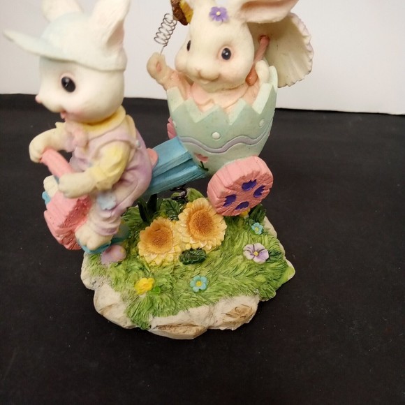Ceramic Easter Bunnies on a moving tricycle Made in‎ China unmarked - Picture 3 of 12